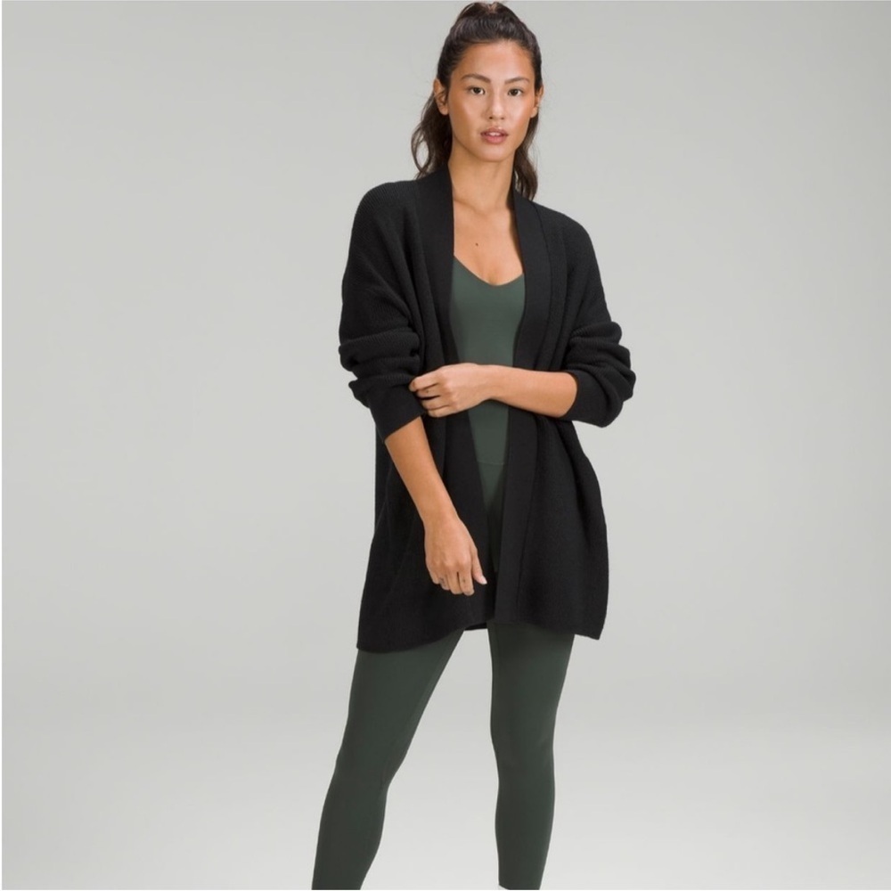 Lululemon Black Merino Wool Blend Ribbed Wrap  cardigan sweater Sweater Size 4